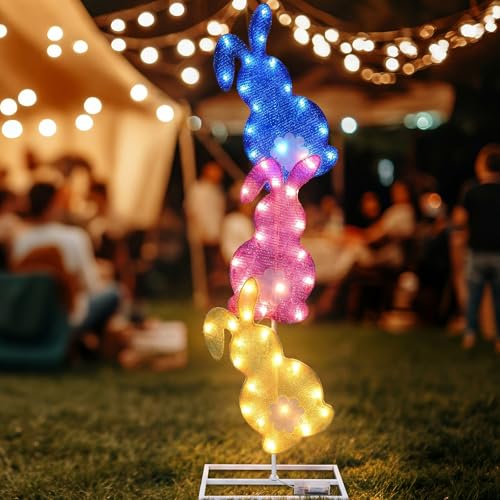 Easter Bunny Lights Outdoor Decoration 41 Inch H Pre (Blue,Pink,Yellow / Bunny)