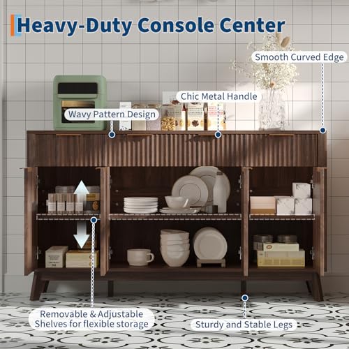 60" Large Farmhouse Sideboard Buffet Cabinet with Storage Drawers & Adjustable Shelves