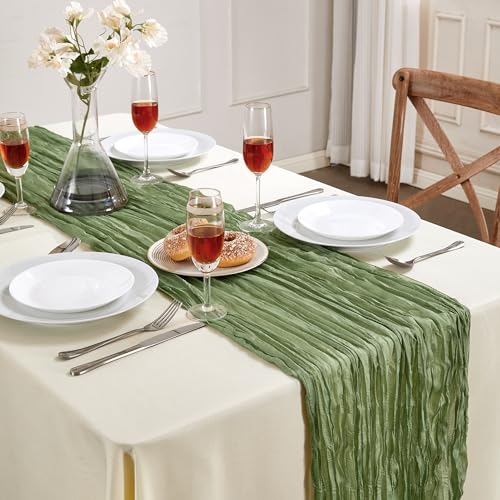 Sage Green Cheesecloth Table Runner 35×120Inch Fall Boho Wedding Home Decor (4.8 Ounce)