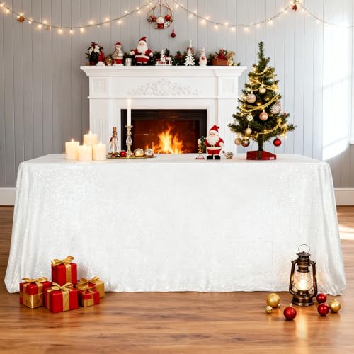 Sequin Tablecloth 50x72 Inch White for Wedding Party