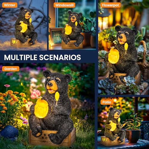 Solar Garden Decor Cute Bear Statues Outdoor