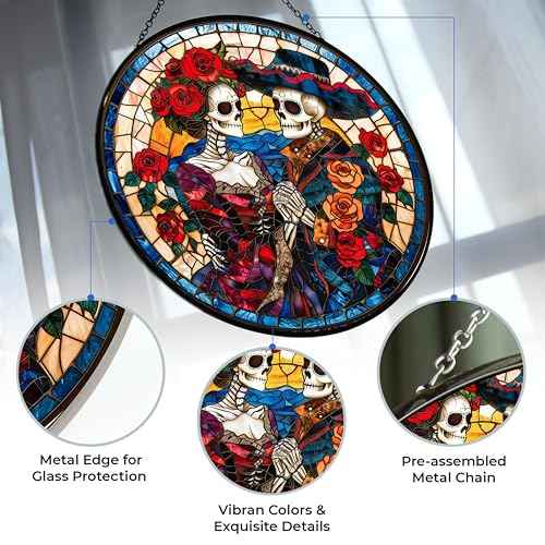 Day of The Dead Couple Stained Glass Suncatcher Window Hangings