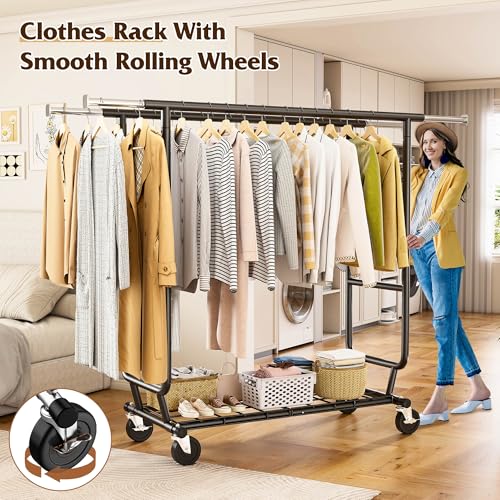 Clothing Rack 650LBS Heavy Duty Collapsible Double Rods Shelves