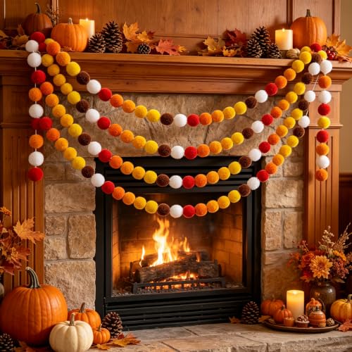 4 Pack Fall Felt Ball Garlands (26.5 Foot)