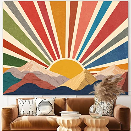 Sun Tapestry Boho Mountain Abstract Wall Hanging Tapestries Small Sunrise Sunset Western Retro Tapestrys Hippie Aesthetic Vintage Geometric Rainbow Tapastry's Indie Living Room Dorm