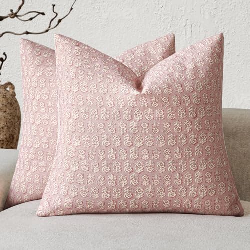 Decorative Floral Print Throw Pillow Covers 20×20 Light Pink (2 Count)