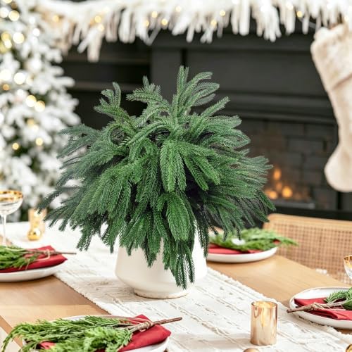 24 Pcs Artificial Norfolk Pine Branches Faux Christmas Stems (24 Count)