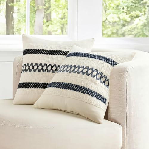 Set of 2 Navy Blue Boho Decorative Pillow Covers 20x20 Inch (2 Count)