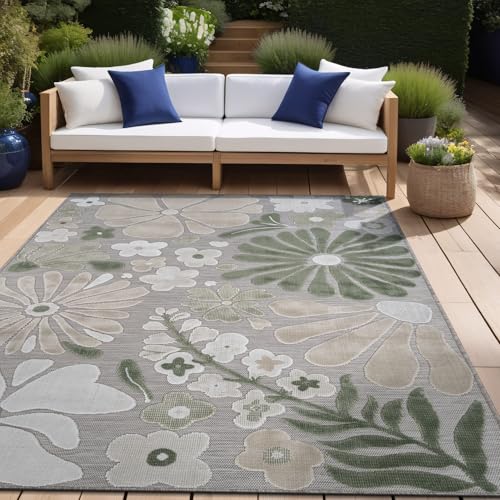 Outdoor Rug 9x12 Large Modern Floral Tropical Area Rugs for Outdoor and Indoor Patio Easy to Clean Non Shedding Living Room Porch Garden Washable Outside Carpet (108 Sq Ft)