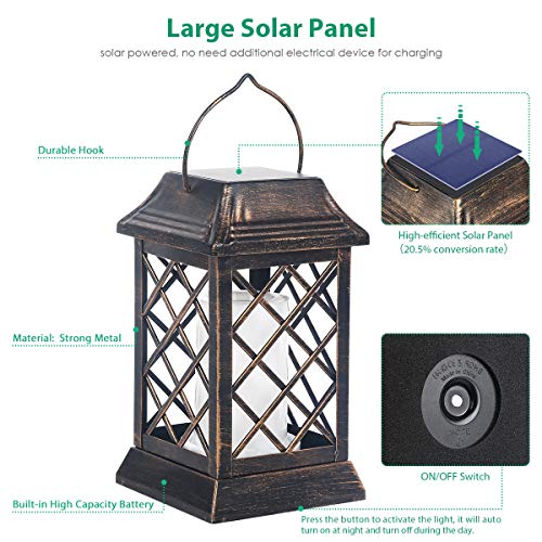 Flickering Flame Solar Lights Outdoor Metal Hanging Lantern (2 Count)