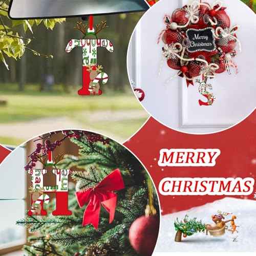 14 Pcs Christmas Ornaments Cute 2D Acrylic Merry Christmas Alphabet Christmas Decorations for Tree with Elk Hat Design Hanging Ornaments DIY Decor for Home Winter Party Holiday