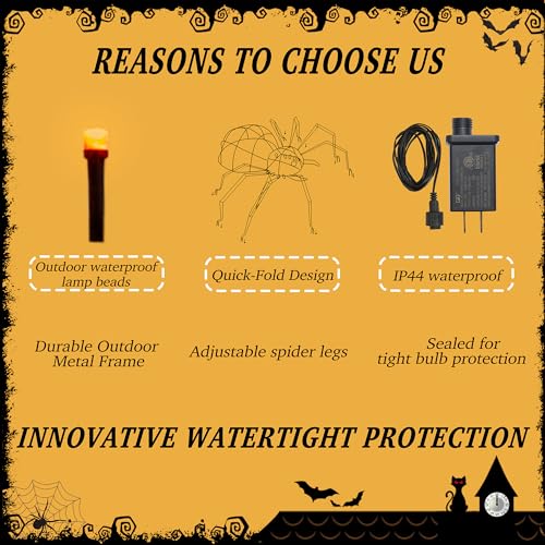 1 Piece】 4.6Ft Giant Spider Halloween Decorations Outdoor 55" Light Up Spider with 90 LED Lights for Front Yard (ZZ-006)