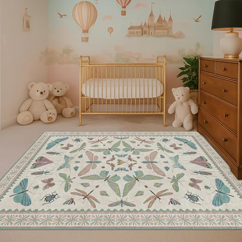 Green and Blue Nursery Rug 5x8 (40 Sq Ft)