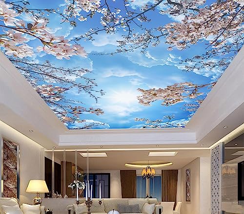Sky Cherry Blossom Ceiling 3D wall Mural Wallpaper 178" x 117" (144.6 Sq Ft)