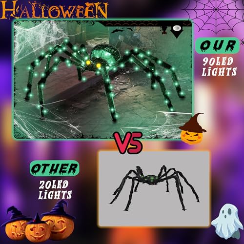 4.2Ft Giant Spider Halloween Decorations Outdoor 52" Light Up Spider with 90 LED Lights for Front Yard (Zz-002)