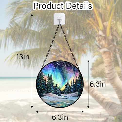 Aurora Landscape Stained Glass Window Hanging Suncatcher Xmas Gifts 6.3"