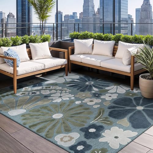 Outdoor Rug 9x12 Large Modern Floral Tropical Area Rugs for Outdoor and Indoor Patio Easy to Clean Non Shedding Living Room Porch Garden Washable Outside Carpet (108 Sq Ft)