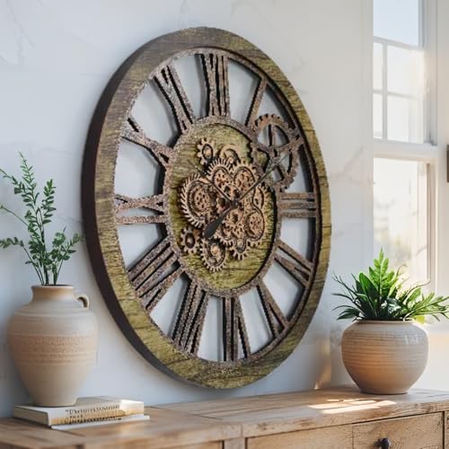 The Gears Clock 36'' Inch Real Moving Gear Wall Clock Vintage Industrial Oversized Rustic Farmhouse
