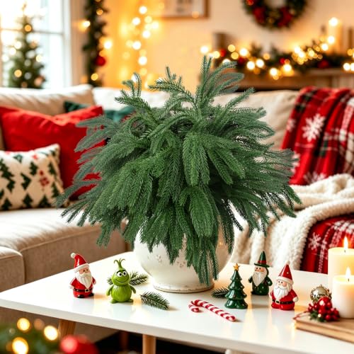 24 Pcs Artificial Norfolk Pine Branches Faux Christmas Stems (24 Count)