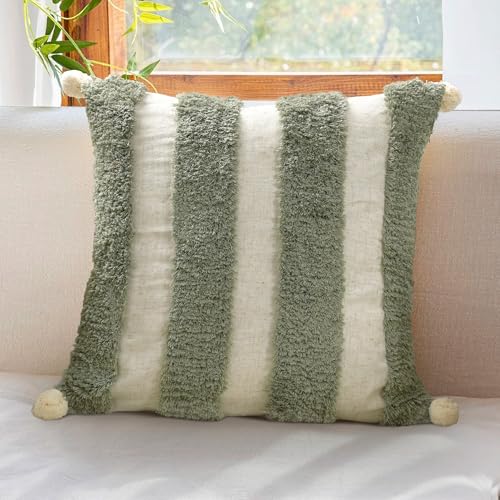 Boho Throw Pillow Covers 18x18 Tufted Home Decorations Olive