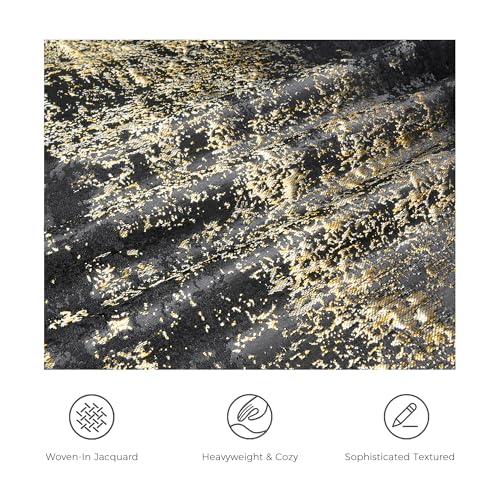 Black Champagne Metallic Jacquard Throw Pillow Cover 24x24 Velvet Back Modern Glam Sofa Decor