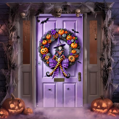 Halloween Door Banner Pumpkin Witch 35x71 Inch Polyester