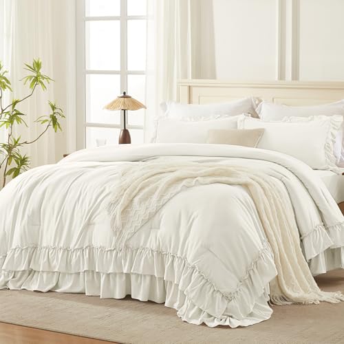 Ivory Ruffle Super King Comforter Set