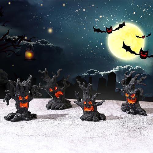 4 Pcs Halloween Micro Landscape Accessories Ghost Pile Craft Resin Miniature Figurines Miniature Tree Demon Decoration for Garden Plant Pots Bonsai Scene Ornament (4 Ounce)
