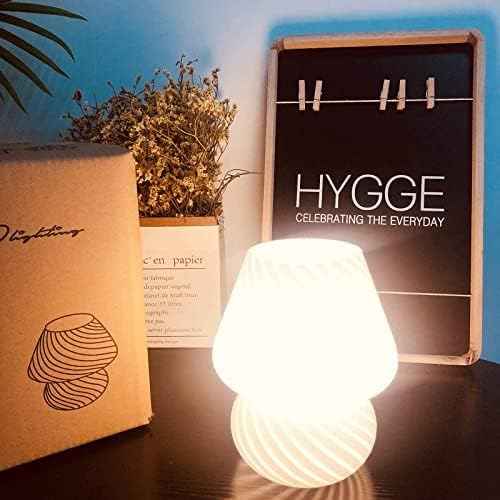 Mushroom lamp,Glass Mushroom Bedside Table Lamp Translucent Murano Vintage Style Striped Small Nightstand Desklamp Swirl Light for Home Decor, Dining, Living, Bedroom, Gift (Matte White)