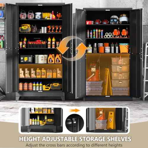 Metal Kitchen Pantry Storage Cabinet with Lock Doors and Shelves