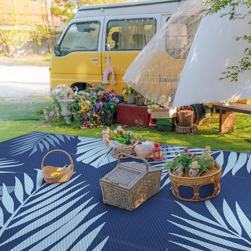 Outdoor Rug Waterproof Plastic Rugs 10'x14' for Camping Blue (140 Sq Ft)