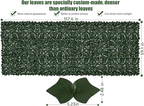 Faux Ivy Privacy Fence Screen Outdoor Expandable Artificial Greenery Roll Fake Hedge Wall Patio Green Plastic Leaf Plant Vine Grass Panels Gate Covering Garden Yard Balcony