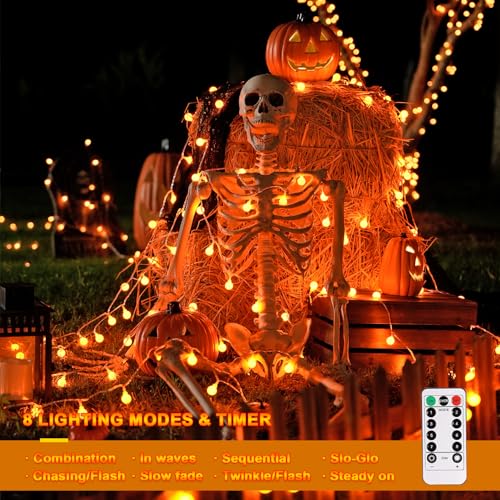 100 LED Globe Orange Halloween Lights Battery Operated
