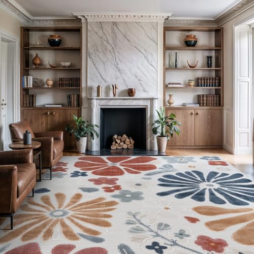 Outdoor Rug 9x12 Large Modern Floral Tropical Area Rugs for Outdoor and Indoor Patio Easy to Clean Non Shedding Living Room Porch Garden Washable Outside Carpet (108 Sq Ft)