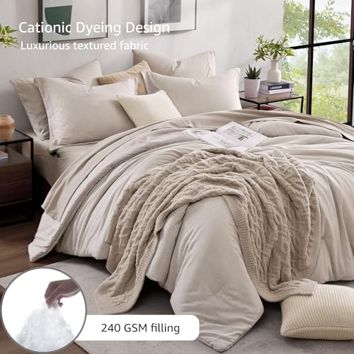 Queen Size Comforter Set 7 Pieces Oatmeal Beige Bed in a Bag