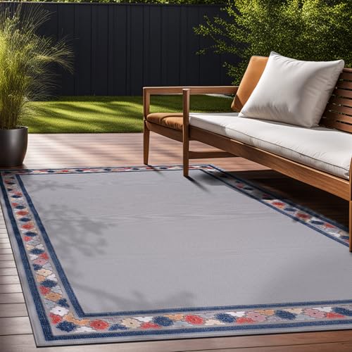 Outdoor Rug 4x6 Modern Bordered Area Rugs for Indoor and Outdoor Patio Easy to Clean Non Shedding Living Room Porch Garden Washable Outside Carpet (24 Sq Ft)