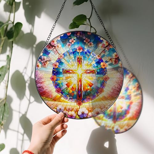 8 Inches Cross Stained Glass Suncatcher