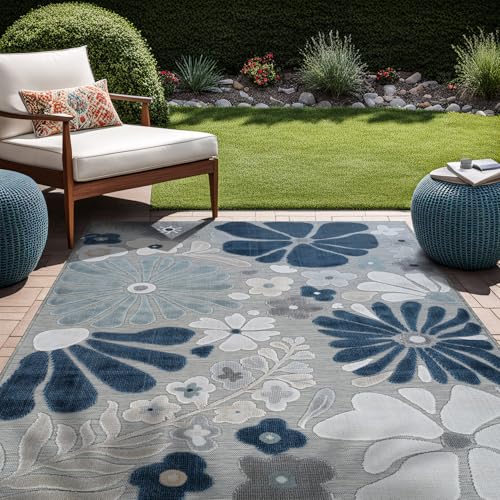 Outdoor Rug 5x7 Modern Floral Tropical Area Rugs for Outdoor and Indoor Patio Easy to Clean Non Shedding Living Room Porch Garden Washable Outside Carpet (35 Sq Ft)