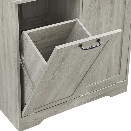 68" Tall Bathroom Storage Cabinet with One Door and Two Laundry Hampers for Home Display Organizer