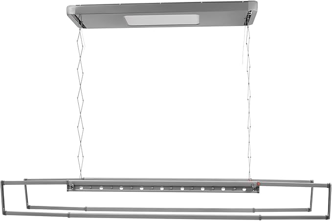 Electric Retractable Airing Rack, Ceiling Mounted Clothes Drying Rack, Retractable Clothesline, Vertical Laundry Drying Rod with LED Light & Remote, 110V 24W, Gray