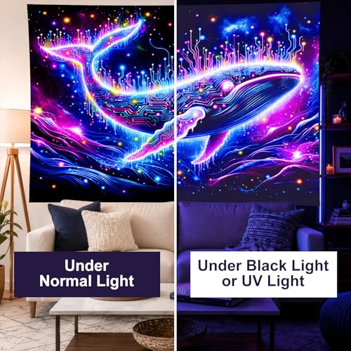 Blacklight Tapestry Cosmic Whale Neon Wall Art 78 x 59 Inch