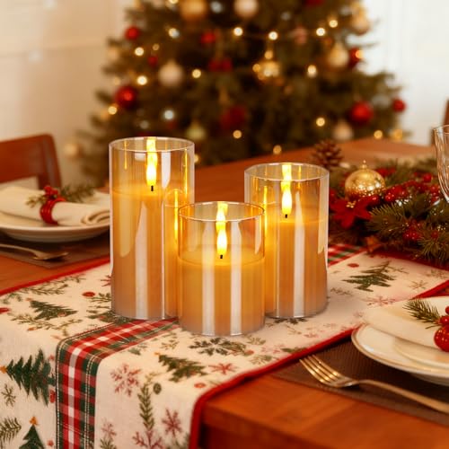 Gold Glass Flameless LED Candles Battery Operated with Remote Timer (3 Count)