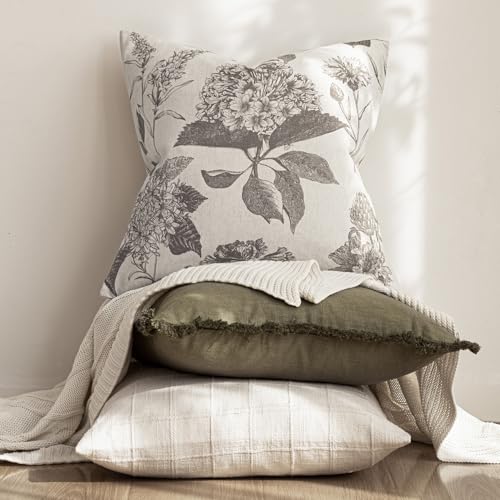 Set of 2 Linen Floral Throw Pillow Covers Vintage Accent Print Decorative Cushion Covers Farmhouse Boho Home Decor for Sofa Chair Couch Bedroom Living Room (2 Count)