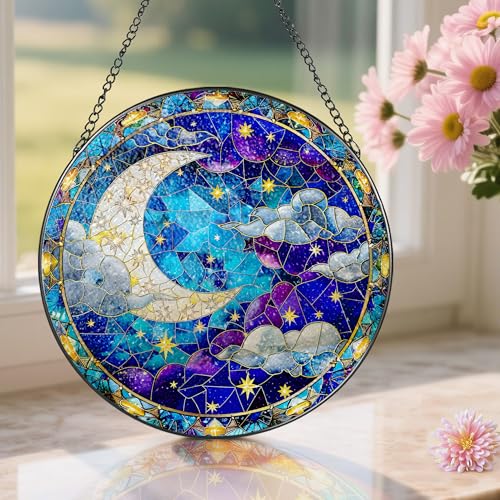 8 Inch Moon and Star Stained Glass Ornament