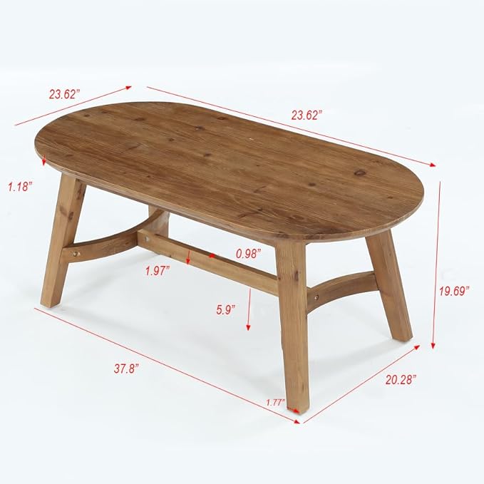 LITTLE TREE Oval Coffee Table, 47" Real Wood Living Room Table, Natural Pine Solid Wood Coffee Table, Modern Center Accent Furniture, Child-Friendly,Rustic Brown