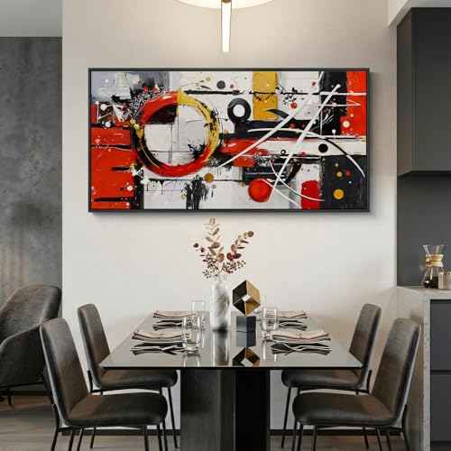 Large Framed Black White Gold Abstract Wall Art for Living Room