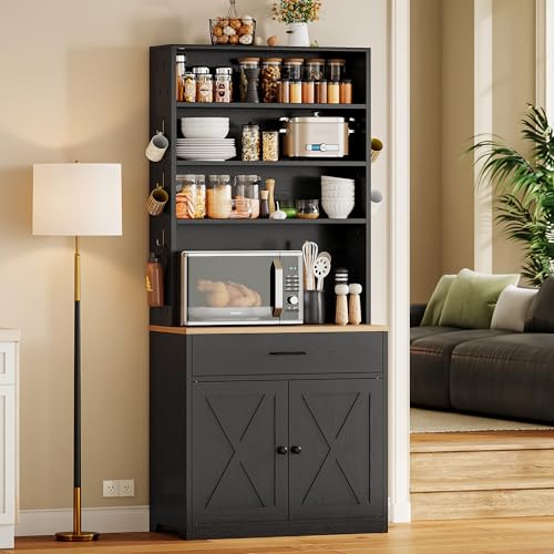 Bakers Rack Microwave Stand with Customizable Pegboard and Storage