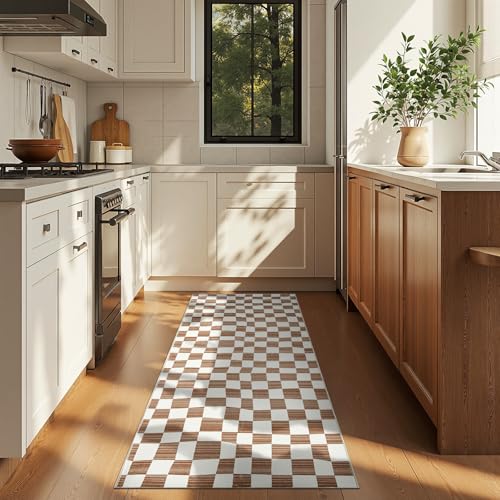 2x5 Runner Rug Modern Checkered Geometric Lattice Hallway Rug Brown (10 Sq Ft)