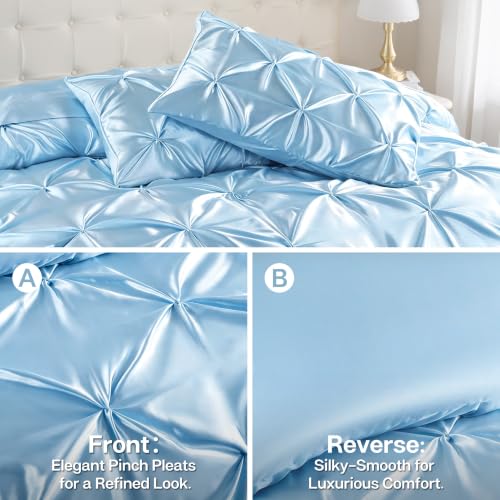 Satin Twin Comforter Set Light Blue