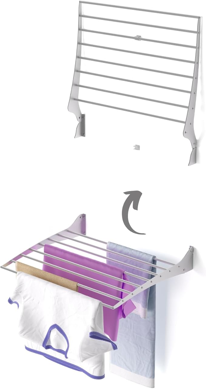 foxydry Fold, Wall-Mounted Clothes Drying Rack, Vertical Folding Indoor Outdoor Clothes line in Aluminium Steel (60 cm)